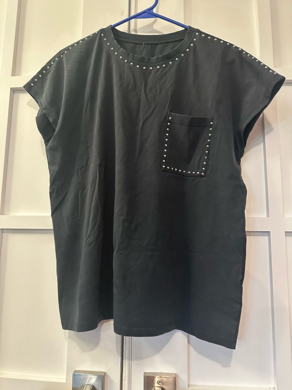 Stud-Trim Black Pocket Tee - Women's Short Sleeve